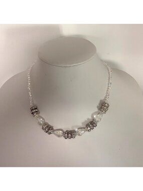 CJ Clear Bead Necklace Rhinestone Spacer Beads Lobster Clasp Adjustable Elegant